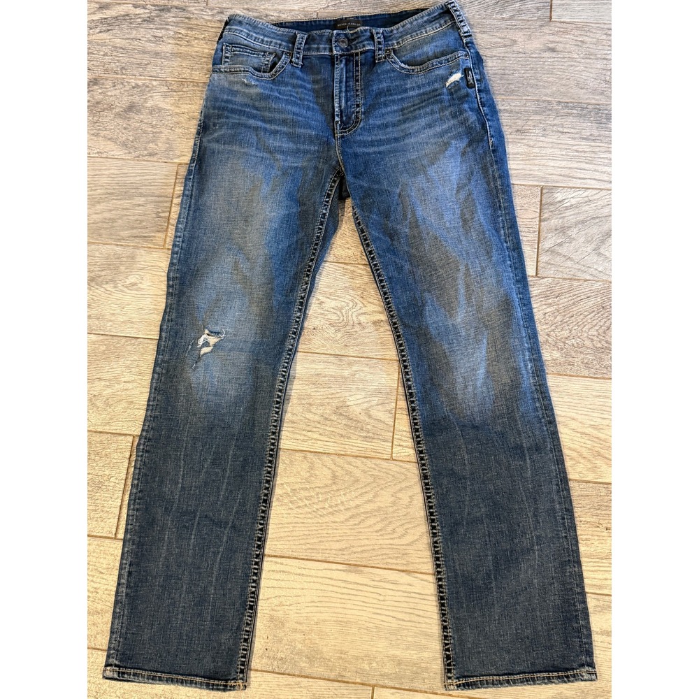 Silver Jeans Grayson 32x34 Blue Distressed Straight Leg Mens 32 x 34 Western